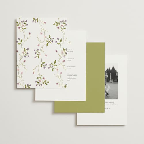 This is a cream wedding invitations with standard by Nicole Dragomir called wild berry watercolor printing on signature in standard