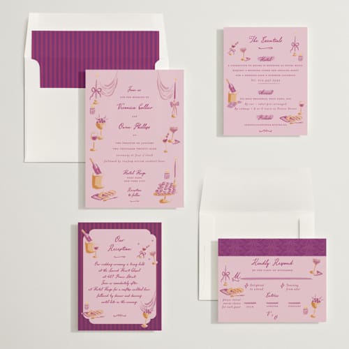 This is a mulberry wedding invitations with standard by Sarah Rosenthal called velvet cherry printing on signature in standard