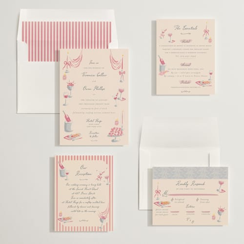 This is a blush wedding invitations with standard by Sarah Rosenthal called velvet cherry printing on signature in standard