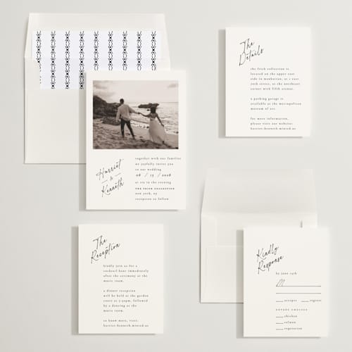 This is a linen wedding invitations with standard by Ana de Sousa called scripted elegance printing on recycled smooth signature in standard