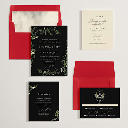 This is a coal wedding invitations with standard by Susan Moyal called romantic florals printing on signature in standard