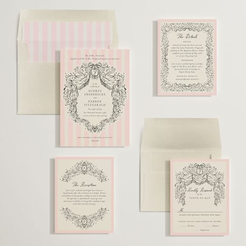 This is a peony wedding invitations with standard by Jackie Crawford called hand illustrated crest printing on signature in standard