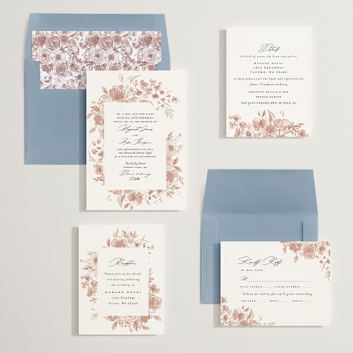 This is a rust wedding invitations with standard by Itsy Belle Studio called floral pop printing on signature in standard