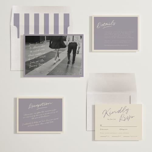 This is a lavender wedding invitations with standard by Adelyn T. called photograph scribble printing on recycled smooth signature in standard