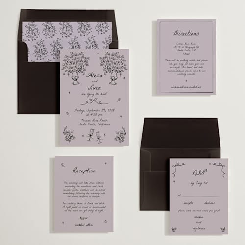 This is a lavender wedding invitations with standard by Ani Somi called roses printing on signature in standard