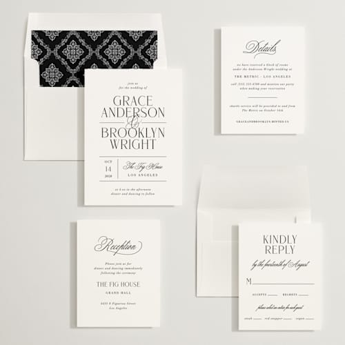 This is a caviar wedding invitations with standard by Olivia Raufman called grand scale printing on signature in standard