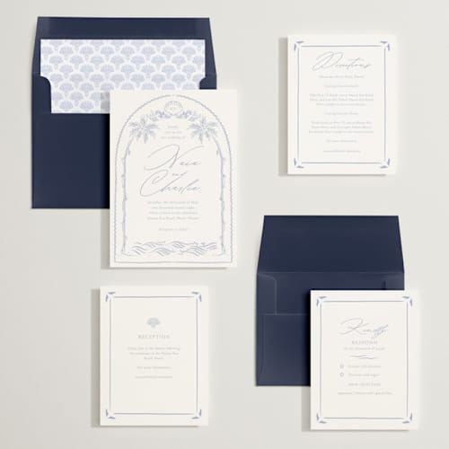 This is a pale cerulean wedding invitations with standard by Sabrin Deirani called ocean dreams printing on signature in standard