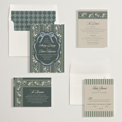 This is a juniper wedding invitations with standard by Jackie Crawford called holiday ribbon printing on signature in standard