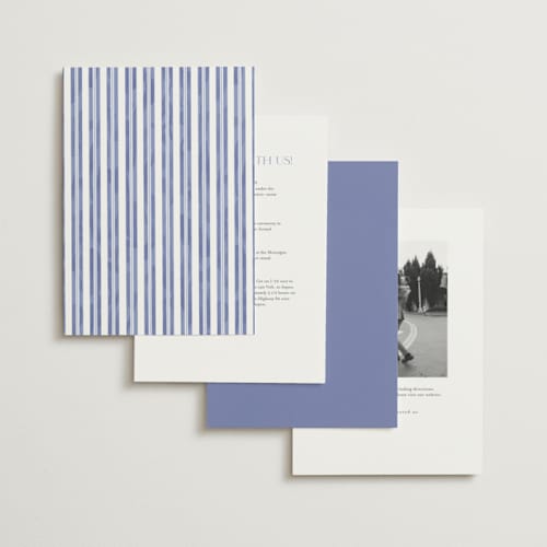 This is a blue willow wedding invitations with standard by Susan Zinader called daisy toile printing on signature in standard