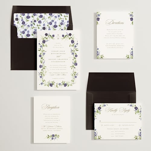 This is a iris wedding invitations with standard by Everett Paper Goods called wildflower trellis printing on signature in standard