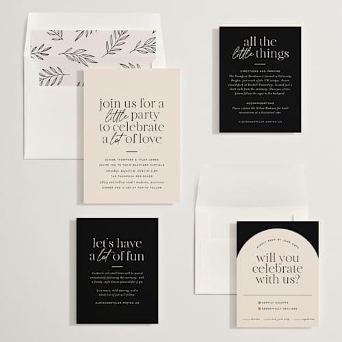 This is a noir wedding invitations with standard by Jessica Corliss called little party big love printing on signature in standard