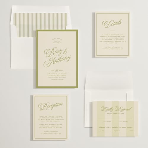 This is a olive wedding invitations with standard by Ellen Schlegelmilch called rory printing on signature in standard