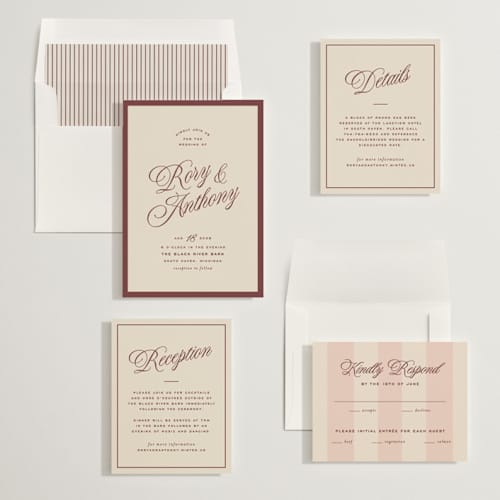 This is a burgundy wedding invitations with standard by Ellen Schlegelmilch called rory printing on signature in standard