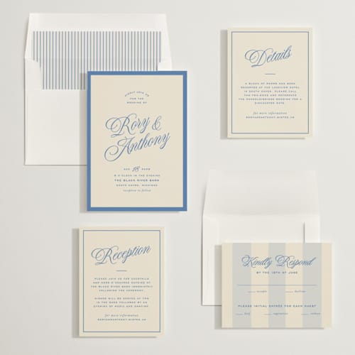 This is a cobalt wedding invitations with standard by Ellen Schlegelmilch called rory printing on signature in standard