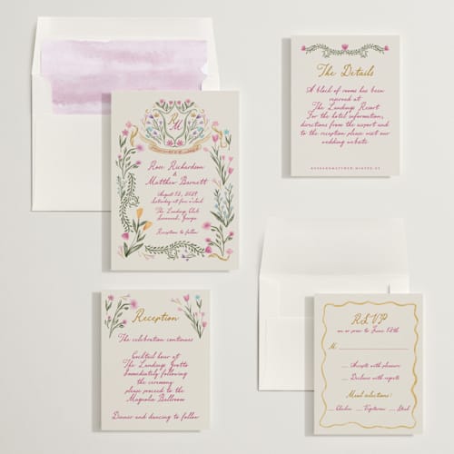 This is a lavender wedding invitations with standard by Maja Cunningham called chantilly printing on signature in standard
