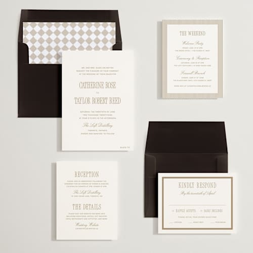 This is a golden wedding invitations with standard by Kelly Schmidt called formal minimalist printing on signature in standard
