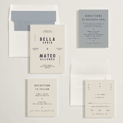 This is a baja blue wedding invitations with standard by Ani Somi called coyota printing on signature in standard