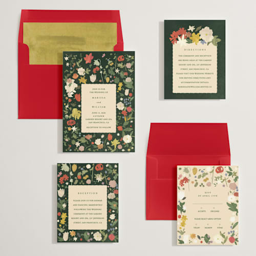 This is a garden wedding invitations with standard by Sumak Studio called all the flowers of the world printing on signature in standard