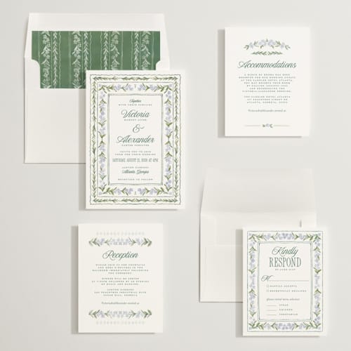 This is a wisteria wedding invitations with standard by Jenna Holcomb called vintage sketched printing on signature in standard