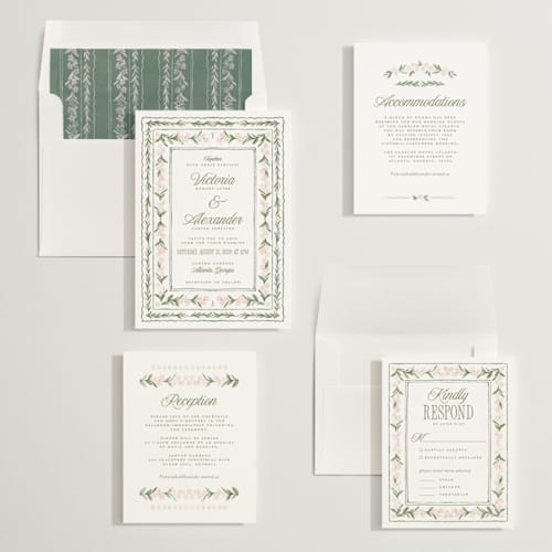 This is a peony wedding invitations with standard by Jenna Holcomb called vintage sketched printing on signature in standard