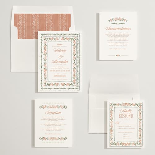 This is a persimmon wedding invitations with standard by Jenna Holcomb called vintage sketched printing on signature in standard