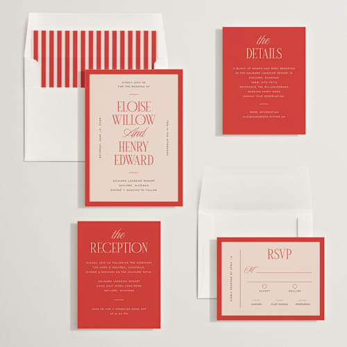 This is a cherry wedding invitations with standard by Pixel and Hank called threaded printing on signature in standard
