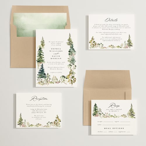 This is a forest wedding invitations with standard by Petra Kern called great outdoors printing on signature in standard