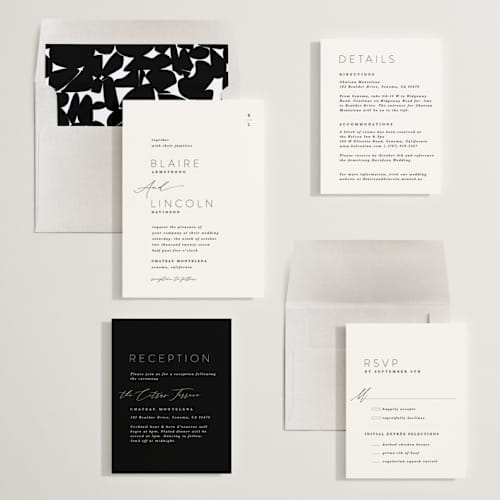 This is a tuxedo wedding invitations with standard by Kate Ahn called paire printing on signature in standard