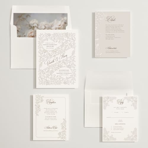 This is a natural wedding invitations with standard by BR Designs called vintage flourishes printing on signature in standard