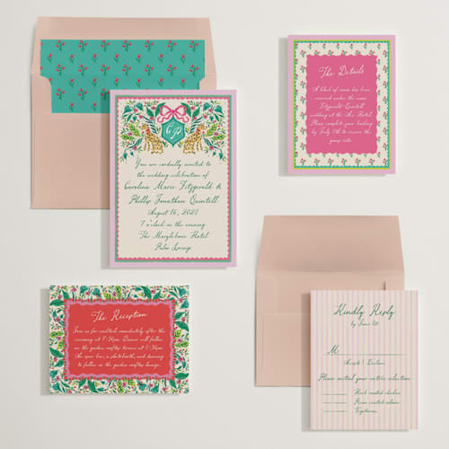 This is a peony wedding invitations with standard by Jackie Crawford called whimsical hand illustrated crest printing on signature in standard