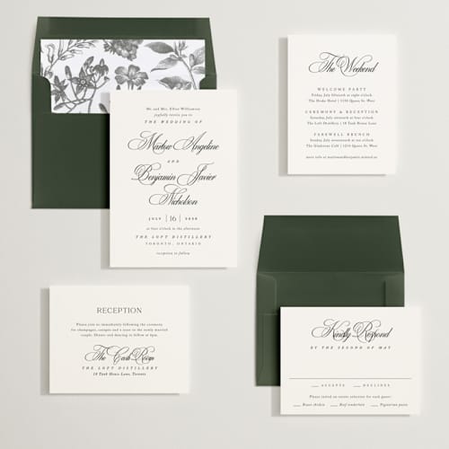 This is a silk wedding invitations with standard by Kelly Schmidt called chic script printing on signature in standard