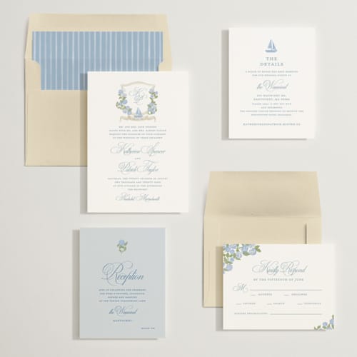 This is a ocean wedding invitations with standard by Creo Study called coastal crest printing on signature in standard