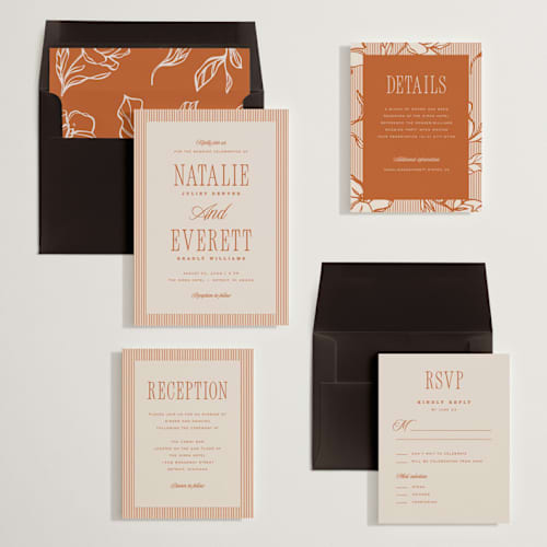This is a marigold wedding invitations with standard by Pixel and Hank called linea printing on signature in standard