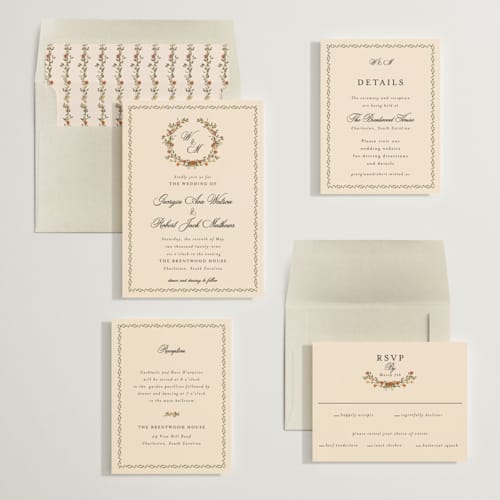This is a autumn wedding invitations with standard by Susan Moyal called monogramed printing on signature in standard
