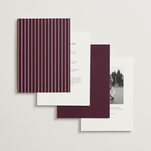 This is a burgundy wedding invitations with standard by Stacey Meacham called engraved names printing on signature in standard