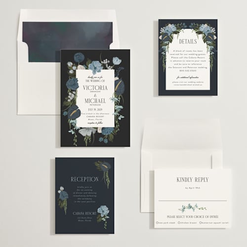 This is a sapphire wedding invitations with standard by Susan Moyal called romantics printing on signature in standard