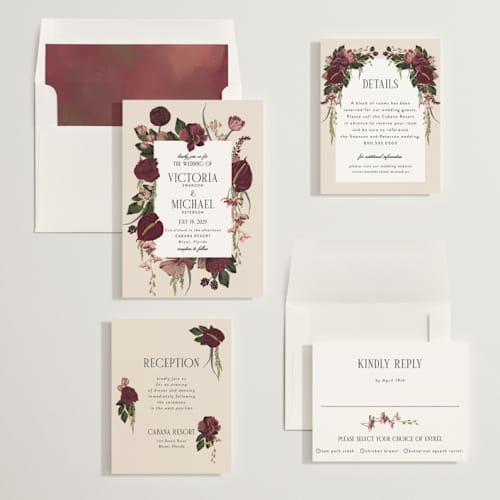 This is a vinery wedding invitations with standard by Susan Moyal called romantics printing on signature in standard