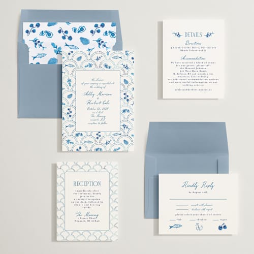 This is a cerulean wedding invitations with standard by Tamara Hilje called positano printing on signature in standard