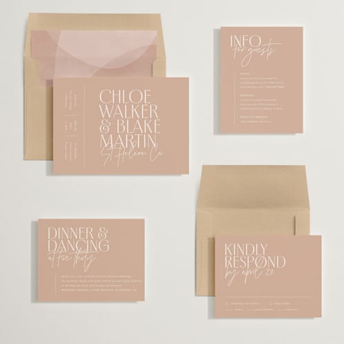 This is a terracotta wedding invitations with standard by Kelly Schmidt called overlap printing on signature in standard