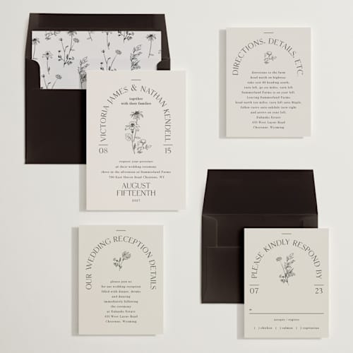 This is a linen wedding invitations with standard by Baumbirdy called floral type arch printing on signature in standard