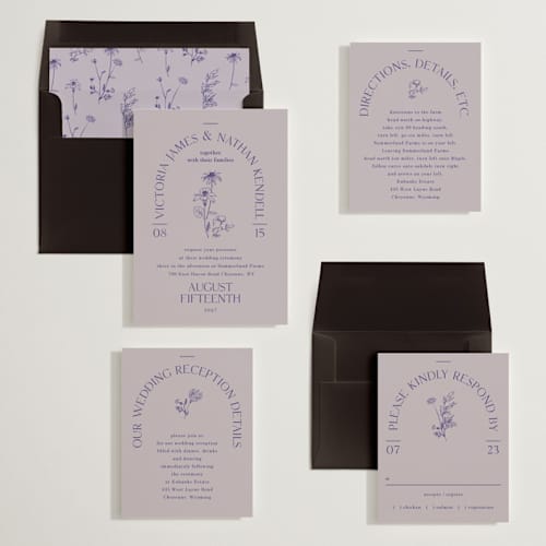 This is a wisteria wedding invitations with standard by Baumbirdy called floral type arch printing on signature in standard