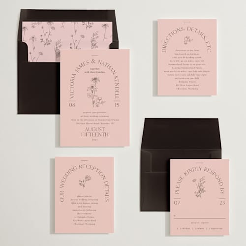 This is a petal wedding invitations with standard by Baumbirdy called floral type arch printing on signature in standard