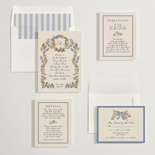 This is a cornflower wedding invitations with standard by Chris Griffith called a wedding in low country printing on signature in standard