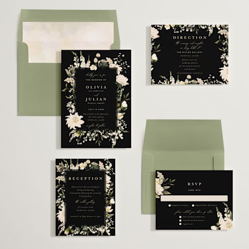 This is a opal wedding invitations with standard by Susan Moyal called lush printing on signature in standard