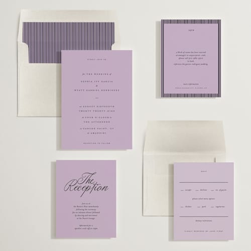 This is a lavender wedding invitations with standard by Blustery August called tarte tatin printing on signature in standard