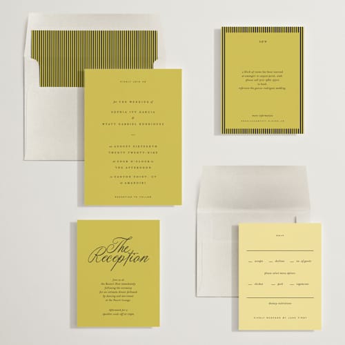 This is a citron wedding invitations with standard by Blustery August called tarte tatin printing on signature in standard