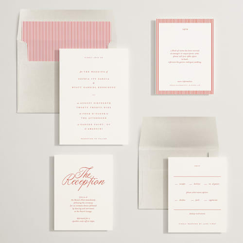 This is a sunset wedding invitations with standard by Blustery August called tarte tatin printing on signature in standard