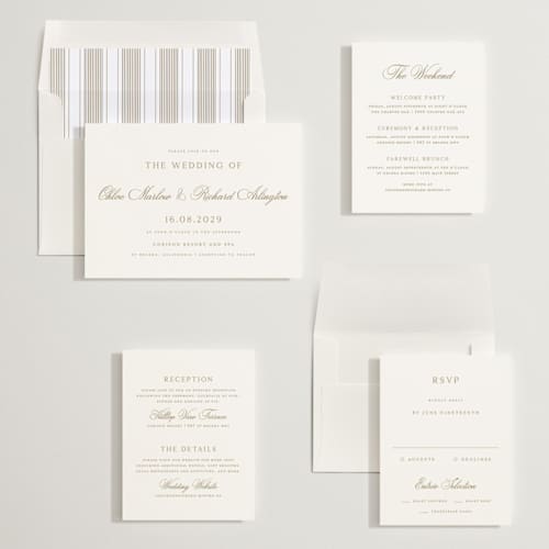 This is a golden wedding invitations with standard by Kelly Schmidt called landscape script printing on signature in standard