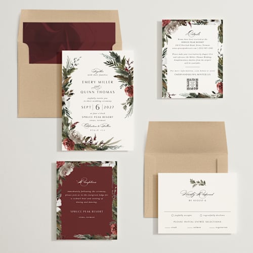 This is a garnet wedding invitations with standard by Kate Ahn called poetique printing on signature in standard