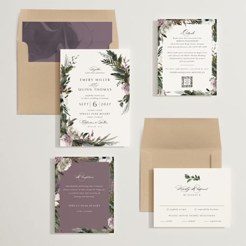 This is a amethyst wedding invitations with standard by Kate Ahn called poetique printing on signature in standard